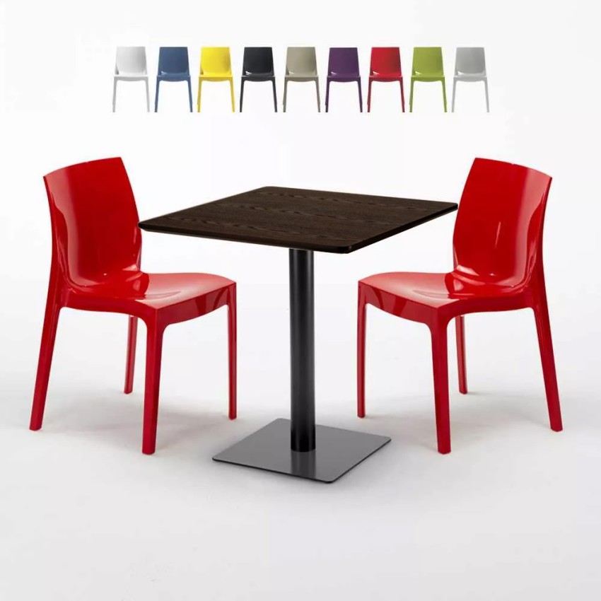 Table Carrée 70x70 Effet Bois avec 2 Chaises Colorées Ice Melon Dimensions Table Carrée 70x70 Effet Bois avec 2 Chaises Colorées Ice Melon Dimensions