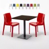 Table Carrée 70x70 Effet Bois avec 2 Chaises Colorées Ice Melon Dimensions