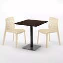 Tavolino Quadrato 70x70 cm Effetto Legno con 2 Sedie Colorate Gruvyer Melon 