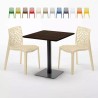 Tavolino Quadrato 70x70 cm Effetto Legno con 2 Sedie Colorate Gruvyer Melon Sconti