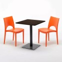 Tavolo Quadrato 60x60 cm Base Nera e Top in Legno con 2 Sedie Colorate Paris Kiss 