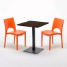 Tavolo Quadrato 60x60 cm Base Nera e Top in Legno con 2 Sedie Colorate Paris Kiss 
