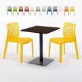 Tavolo Quadrato 60x60 cm Base Nera e Top in Legno con 2 Sedie Colorate Gruvyer Kiss Promozione
