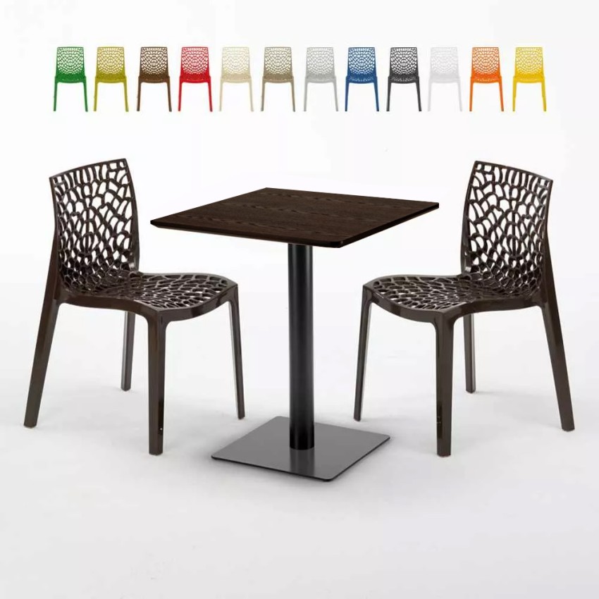 Table carrée 60x60 pied noir et surface bois avec 2 chaises colorées Gruvyer Kiss Caractéristiques Table carrée 60x60 pied noir et surface bois avec 2 chaises colorées Gruvyer Kiss Caractéristiques