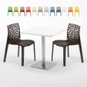 Table carrée blanche 70x70 avec pied en acier et 2 chaises colorées Gruvyer STRAWBERRY Dimensions