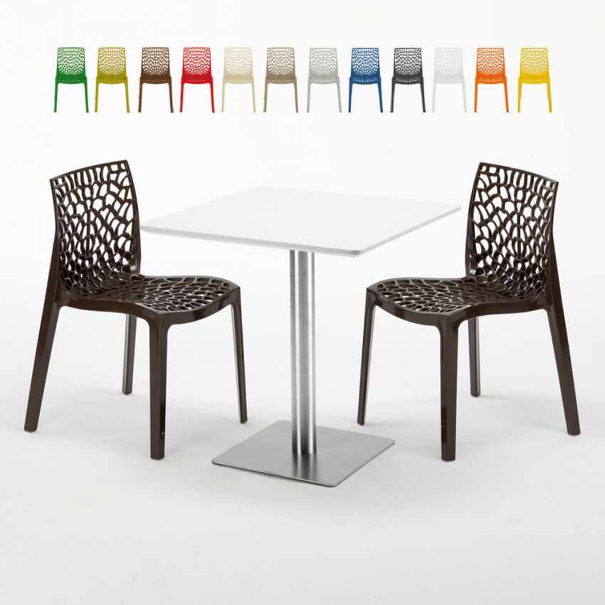 Table carrée blanche 70x70 avec pied en acier et 2 chaises colorées Gruvyer STRAWBERRY Dimensions Table carrée blanche 70x70 avec pied en acier et 2 chaises colorées Gruvyer STRAWBERRY Dimensions