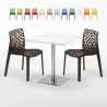 Table carrée blanche 70x70 avec pied en acier et 2 chaises colorées Gruvyer STRAWBERRY Dimensions