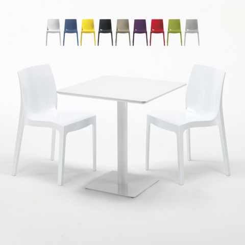 Weiß Quadratisch Tisch 70x70 2 Bunte Stühle Ice Meringue Aktion