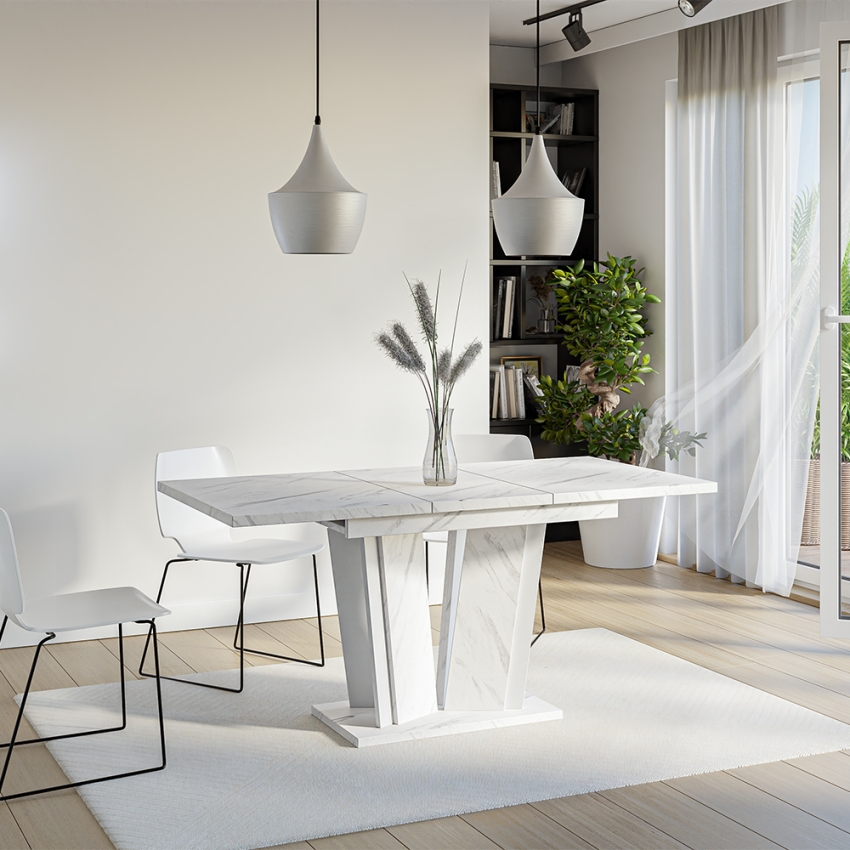 Tavolo allungabile bianco da cucina effetto marmo 80x120-160cm Doha 2 Promozione Tavolo allungabile bianco da cucina effetto marmo 80x120-160cm Doha 2 Promozione