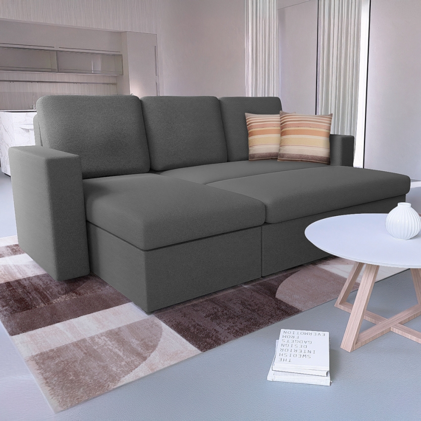 Divano letto con penisola e contenitore in tessuto 3 posti design Positis Promozione Divano letto con penisola e contenitore in tessuto 3 posti design Positis Promozione