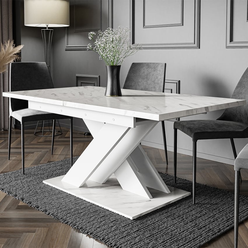 Tavolo bianco effetto marmo allungabile 140-180cm design moderno Bronx Promozione Tavolo bianco effetto marmo allungabile 140-180cm design moderno Bronx Promozione