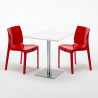 Tavolino Quadrato Bianco 70x70 cm con Base in Acciaio e 2 Sedie Colorate Ice Strawberry 