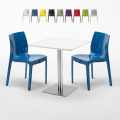 Weiß Tisch Stahlfuß Quadratisch 70x70 Bunte Stühle Ice Strawberry Aktion