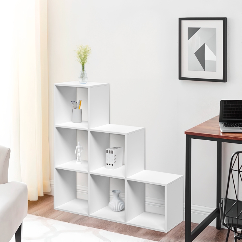 Libreria da parete bianca a scala design moderno scaffali a cubo Ika 1 Promozione Libreria da parete bianca a scala design moderno scaffali a cubo Ika 1 Promozione