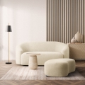 Set divano 2 posti curvo e pouf in tessuto teddy bouclé bianco Nydou Promozione