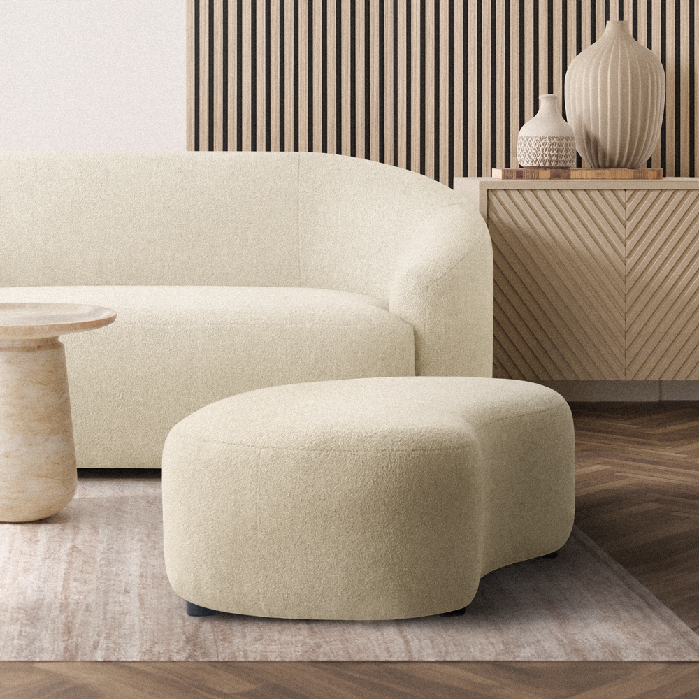 Fußhocker Bouclé-Bank aus weißem Teddy-Stoff für das Wohnzimmer Doji Aktion Fußhocker Bouclé-Bank aus weißem Teddy-Stoff für das Wohnzimmer Doji Aktion