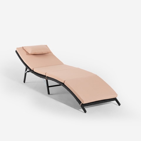 Chaise longue pliable en rotin avec coussin Tenerife Promotion