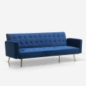 Divano letto moderno clic clac 3 posti in velluto gambe dorate Caullae Saldi
