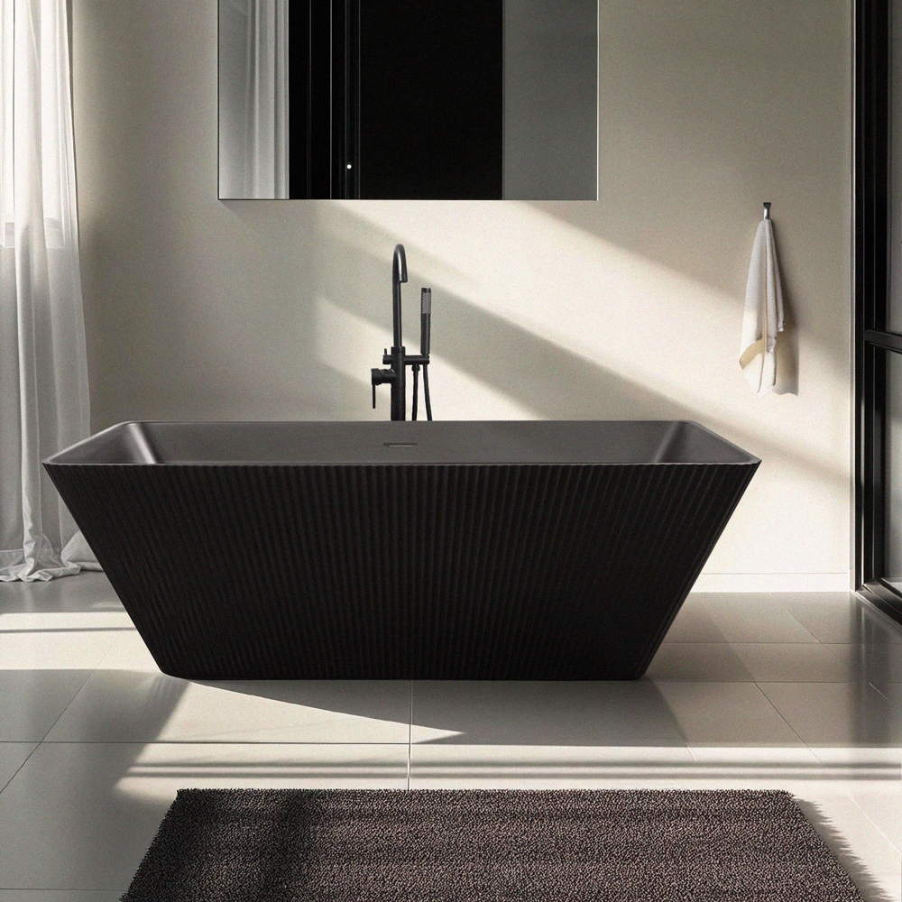 Vasca da bagno nera design freestanding 170x75cm scanalata Arkoi Dark Promozione Vasca da bagno nera design freestanding 170x75cm scanalata Arkoi Dark Promozione