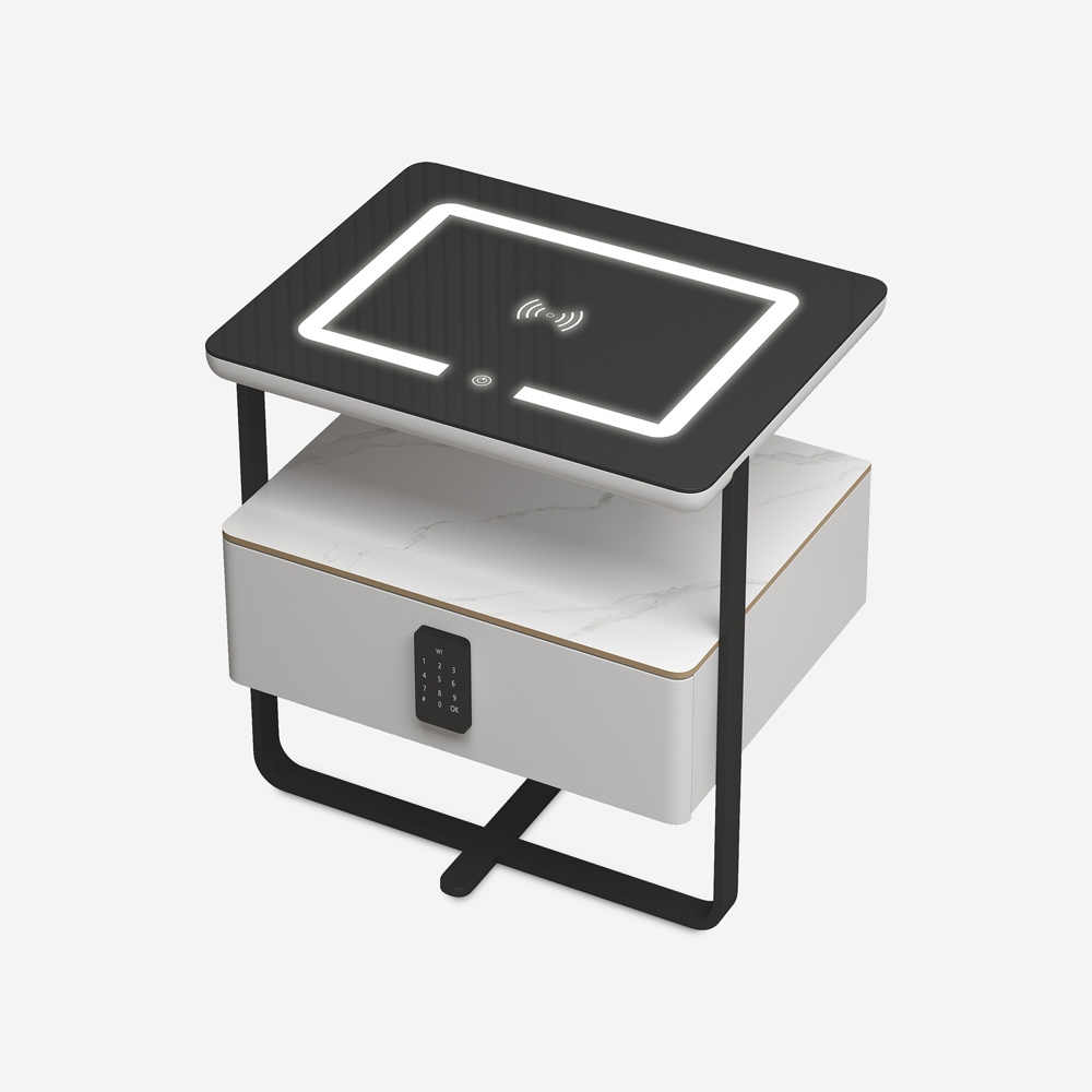 Comodino camera da letto con ricarica wireless luce LED e cassetto Klaas Promozione Comodino camera da letto con ricarica wireless luce LED e cassetto Klaas Promozione