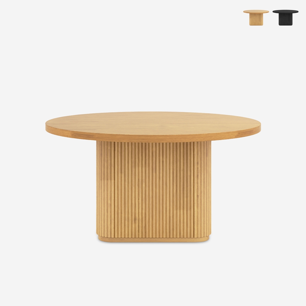 Tavolino da salotto in legno nero rotondo 80x45cm scanalato Vaik Promozione Tavolino da salotto in legno nero rotondo 80x45cm scanalato Vaik Promozione