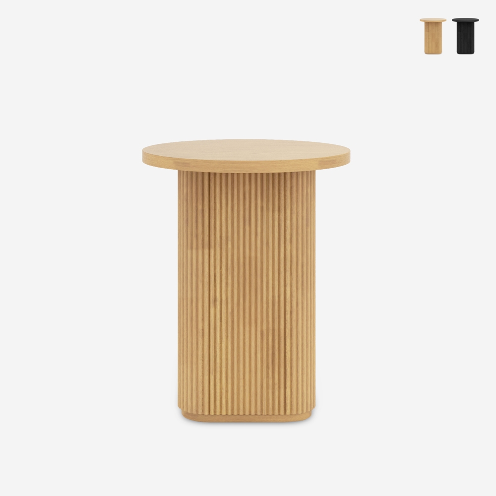 Table basse ronde de salon 45x55cm en bois cannelé noir Quid Promotion Table basse ronde de salon 45x55cm en bois cannelé noir Quid Promotion