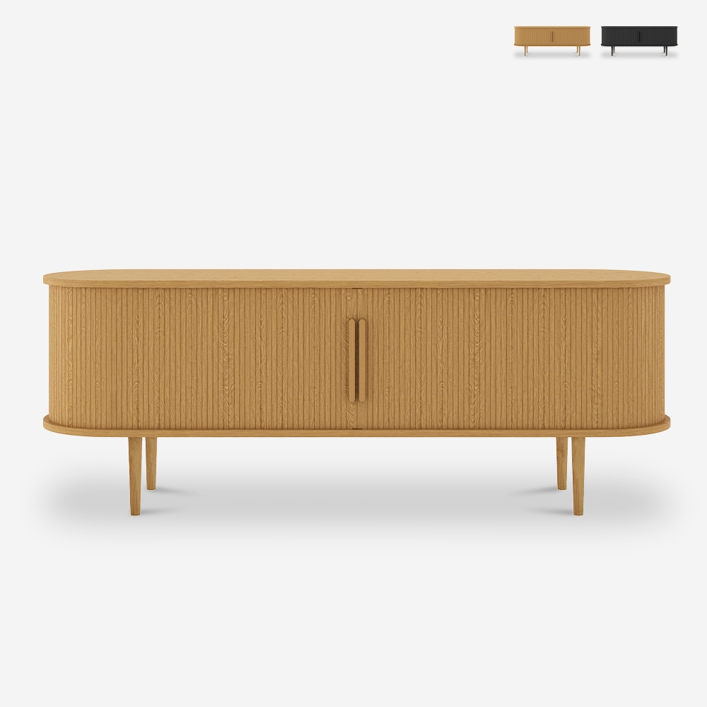 Meuble TV vintage en bois avec portes coulissantes cannées Fersit Vente Meuble TV vintage en bois avec portes coulissantes cannées Fersit Vente