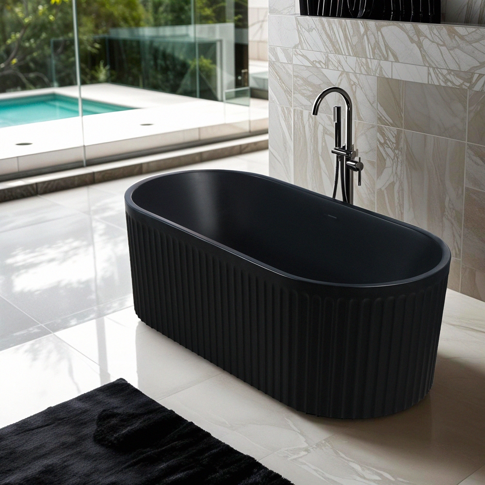 Baignoire autoportante noire mate 170x80cm nervurée Kimolos Dark Promotion Baignoire autoportante noire mate 170x80cm nervurée Kimolos Dark Promotion