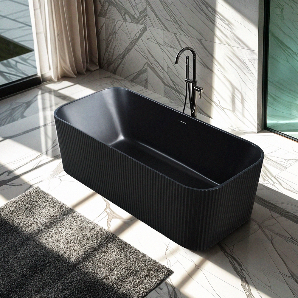 Freistehende mattschwarze rechteckige Badewanne 170x75cm Lemno Dark Aktion Freistehende mattschwarze rechteckige Badewanne 170x75cm Lemno Dark Aktion