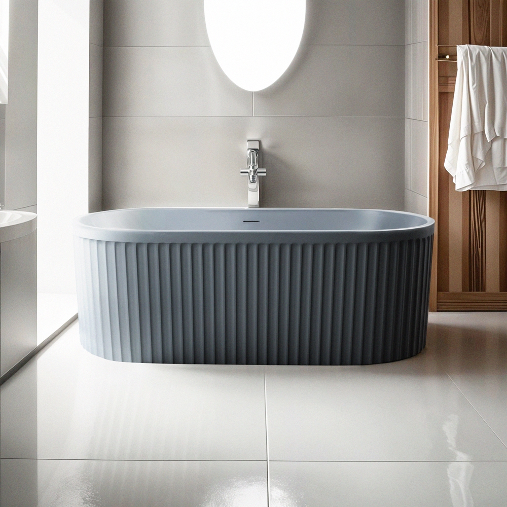 Badewanne freistehend oval 170x80cm gerillt grau Kimolos Moon Aktion Badewanne freistehend oval 170x80cm gerillt grau Kimolos Moon Aktion