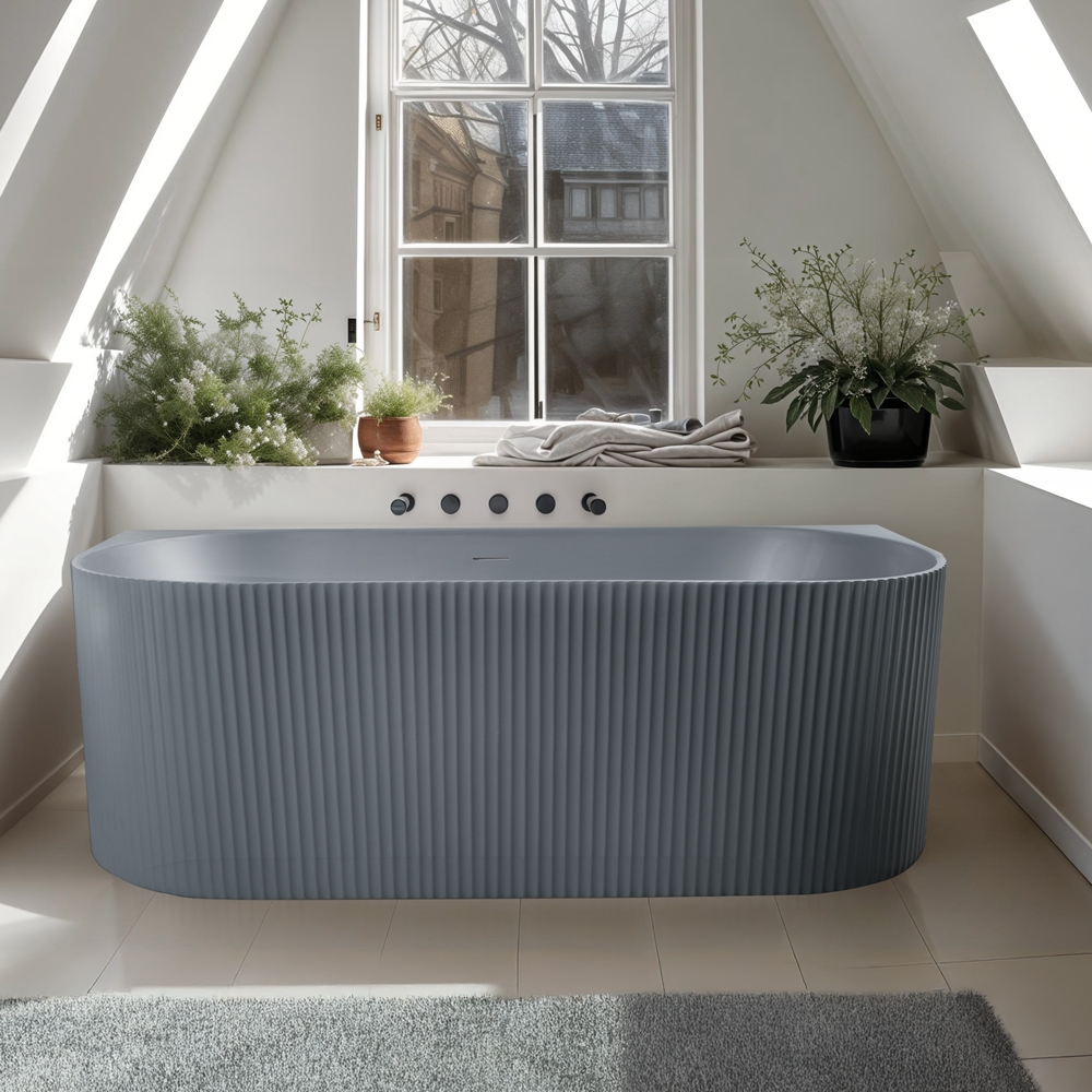 Baignoire encastrable moderne gris mat 170x80cm rainurée Delo Moon Promotion Baignoire encastrable moderne gris mat 170x80cm rainurée Delo Moon Promotion