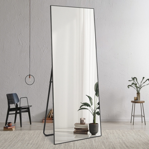 Grand miroir vertical de sol ou de mur noir moderne Hamstur-B Promotion