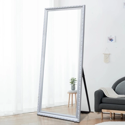 Miroir sur pied mur 180x80cm avec cadre classique argent Vestur-S Promotion