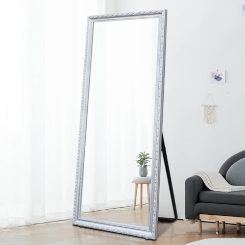 Miroir sur pied mural 180x80cm avec cadre classique argent Vestur-S Promotion