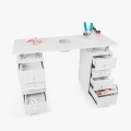 Tavolo manicure bianco con aspiratore unghie cassettiera e ruote Squoval Promozione