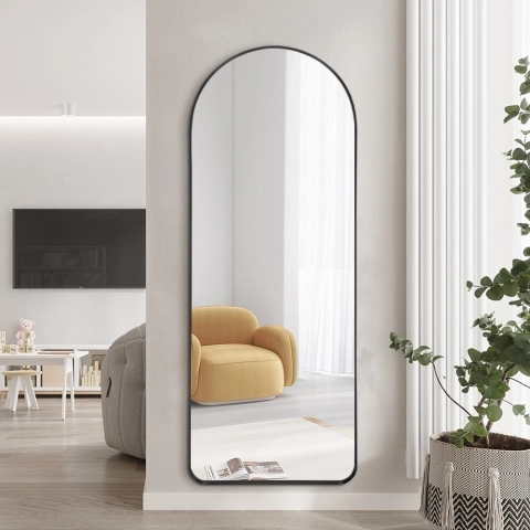 Miroir mural avec cadre noir 170x65 cm design moderne Selur Promotion