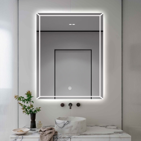 Specchio bagno con antiappannamento retroilluminato 70x90cm Vindur XL Promozione