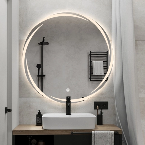 Miroir de salle de bain rond rétroéclairé 60cm anti-buée Veski L Promotion