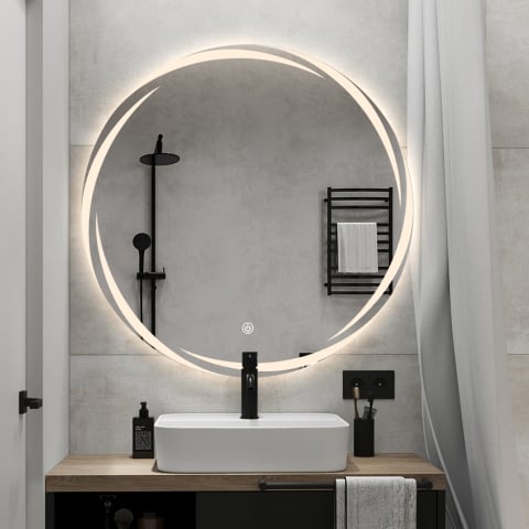 Specchio da bagno rotondo retroilluminato 60cm antiappannamento Veski L Promozione