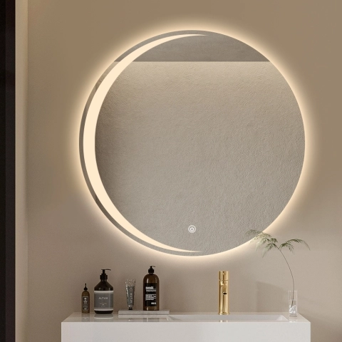 Miroir de salle de bain rond 70cm anti-buée rétroéclairé Skeri XL Promotion