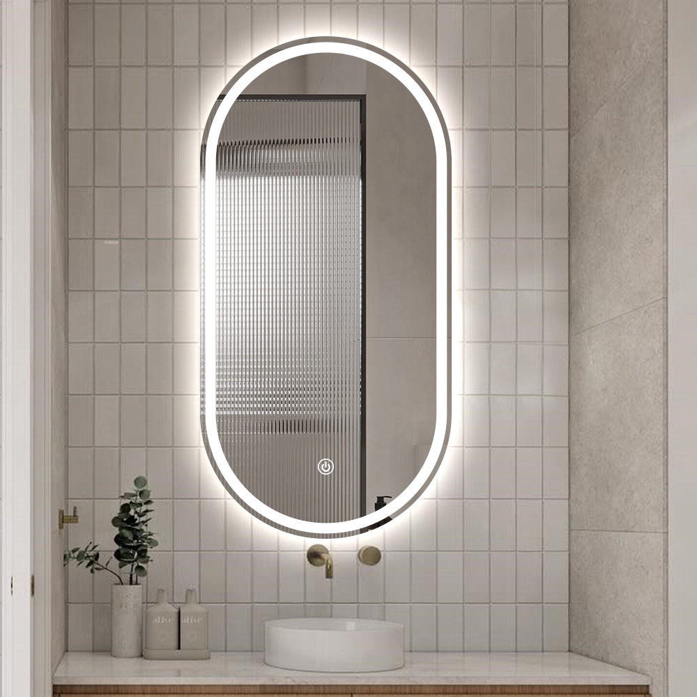 Specchio bagno design ovale retroilluminato con antiappannamento Refur XL Promozione Specchio bagno design ovale retroilluminato con antiappannamento Refur XL Promozione