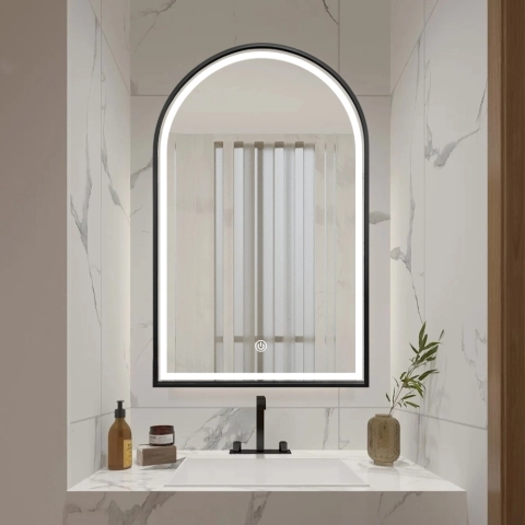 Miroir de salle de bain rétroéclairé avec cadre noir antibuée Flaska Promotion