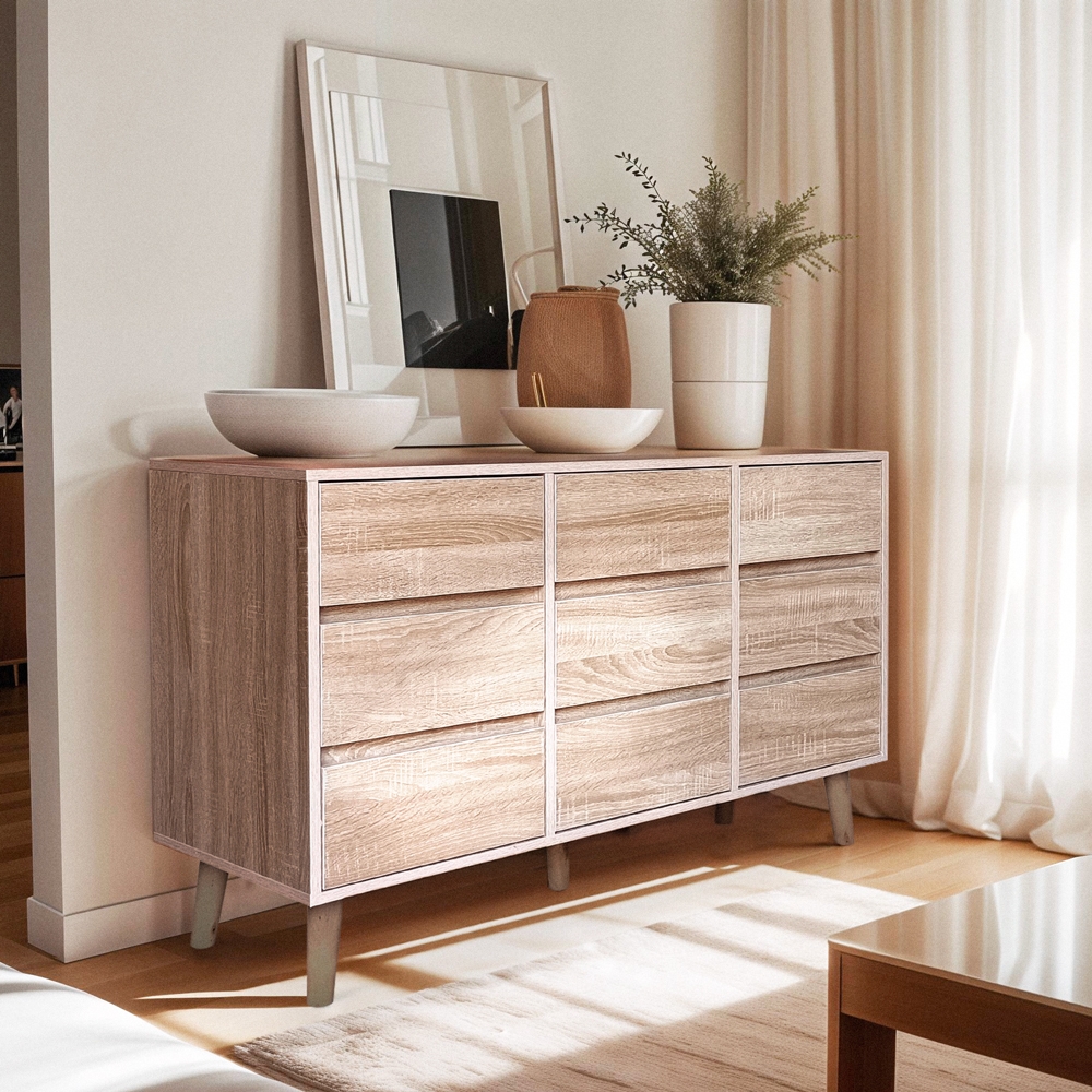 Commode en bois salon chambre 9 tiroirs 120x40x72cm Vudan Promotion Commode en bois salon chambre 9 tiroirs 120x40x72cm Vudan Promotion
