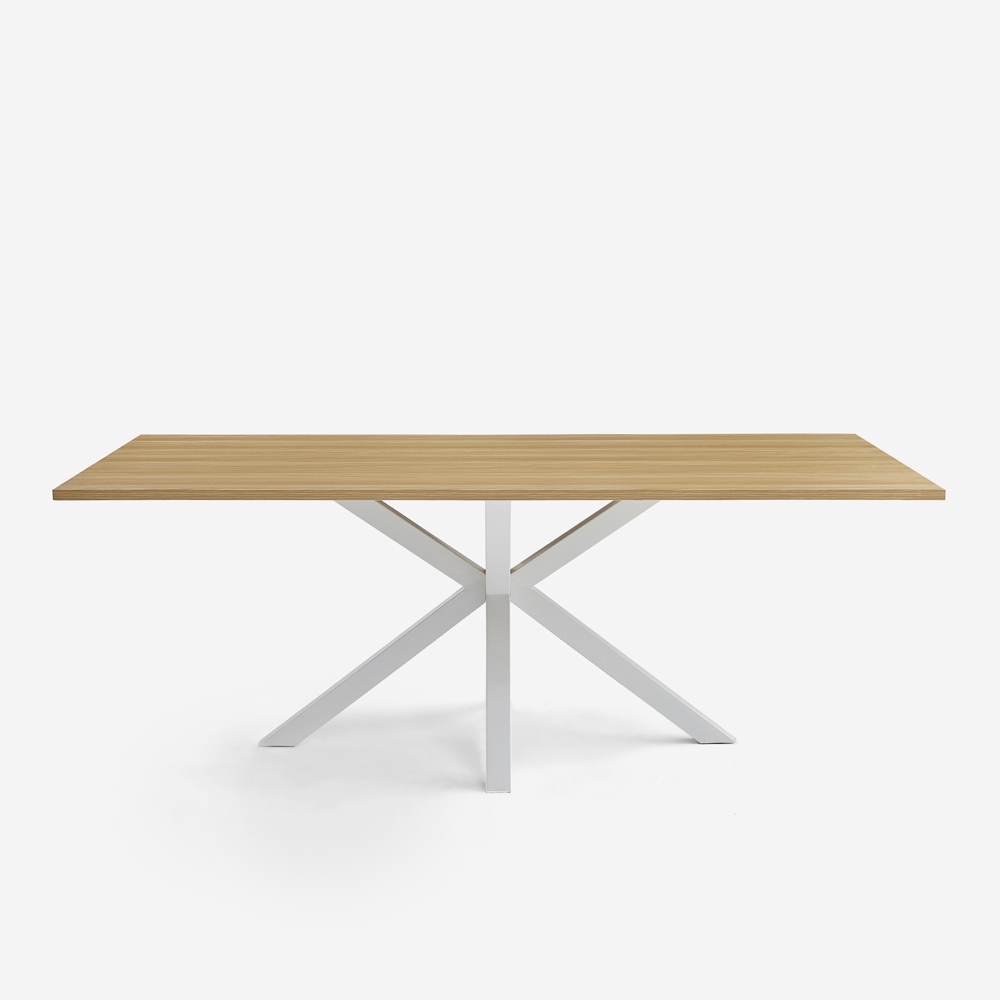 Table à manger en bois 200x100cm avec pieds croisés blanc Moyo Promotion Table à manger en bois 200x100cm avec pieds croisés blanc Moyo Promotion