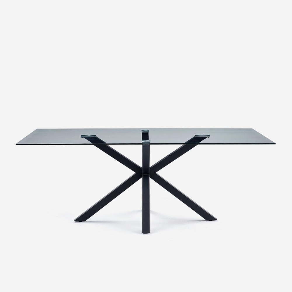 Table design moderne pieds croisés noir en verre 200x100cm Laka Promotion Table design moderne pieds croisés noir en verre 200x100cm Laka Promotion