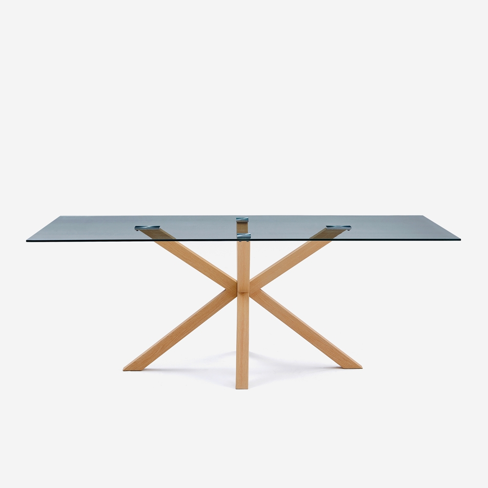 Tavolo di design in vetro e legno 200x100cm con gambe incrociate Horo Promozione Tavolo di design in vetro e legno 200x100cm con gambe incrociate Horo Promozione