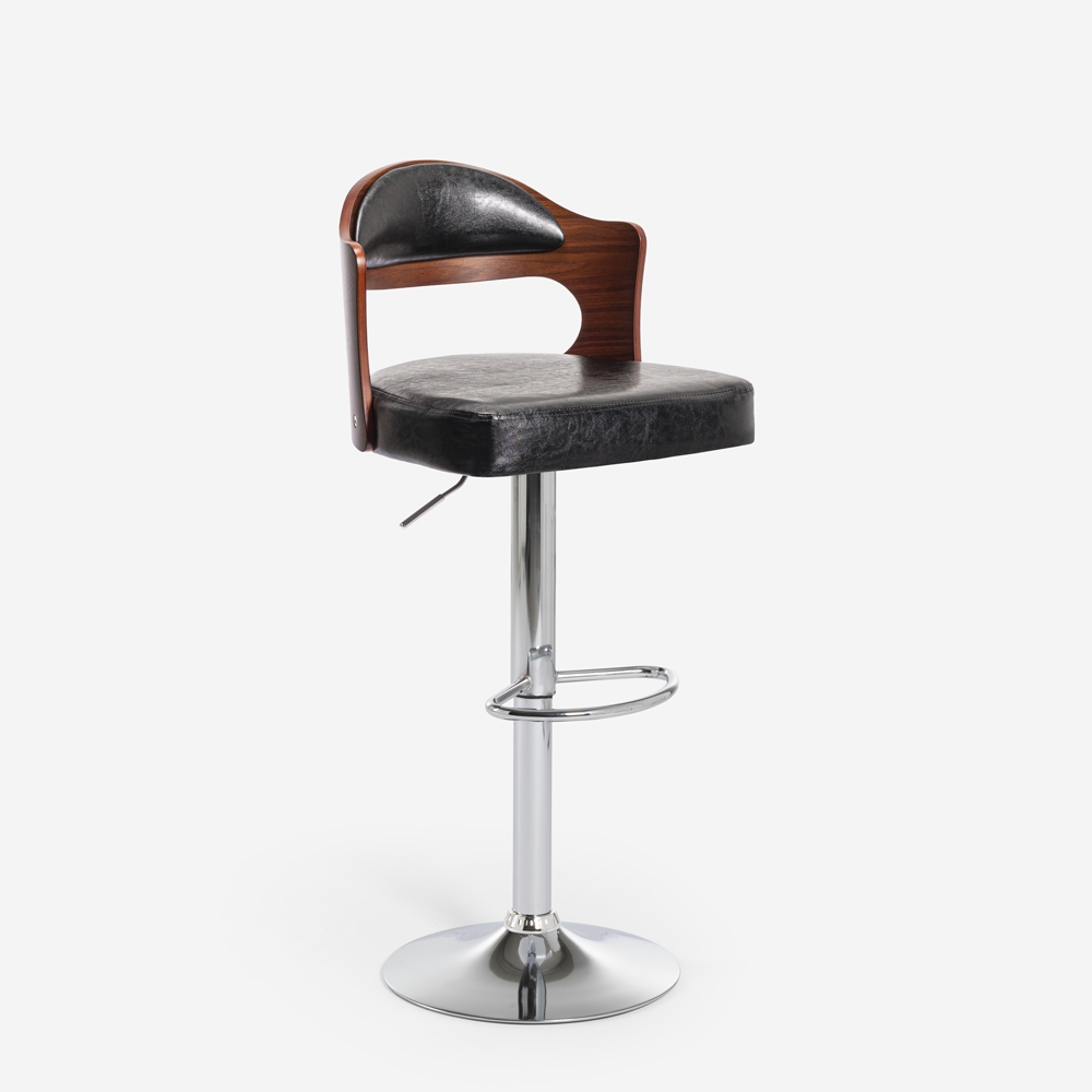 Tabouret de bar cuisine pivotant en bois et similicuir noir Soru Promotion Tabouret de bar cuisine pivotant en bois et similicuir noir Soru Promotion