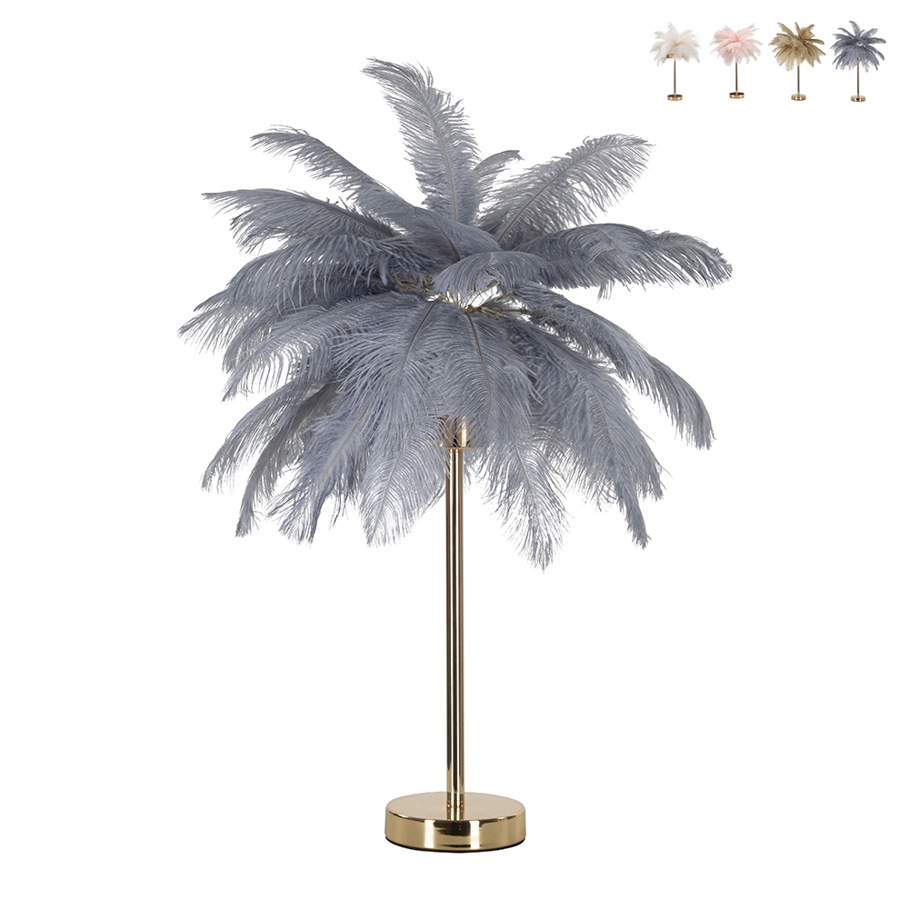 Lampada da tavolo con paralume in piume e 2 punti luce Palm S Costo Lampada da tavolo con paralume in piume e 2 punti luce Palm S Costo