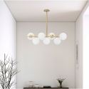 Lampadario moderno design in metallo dorato e sfere in vetro bianche Glamy 7 Vendita