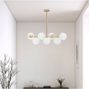 Lampadario moderno design in metallo dorato e sfere in vetro bianche Glamy 7 Vendita